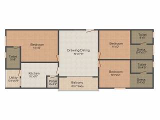 Edifice Tulip (3BHK+3T (1,600 sq ft)   Pooja Room 1600 sq ft)