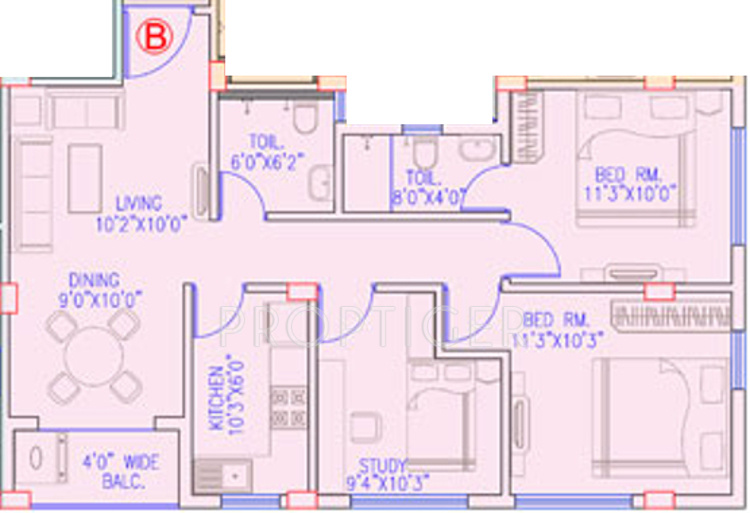 Banyan Jeevan Deep (2BHK+2T (1,032 sq ft)   Study Room 1032 sq ft)