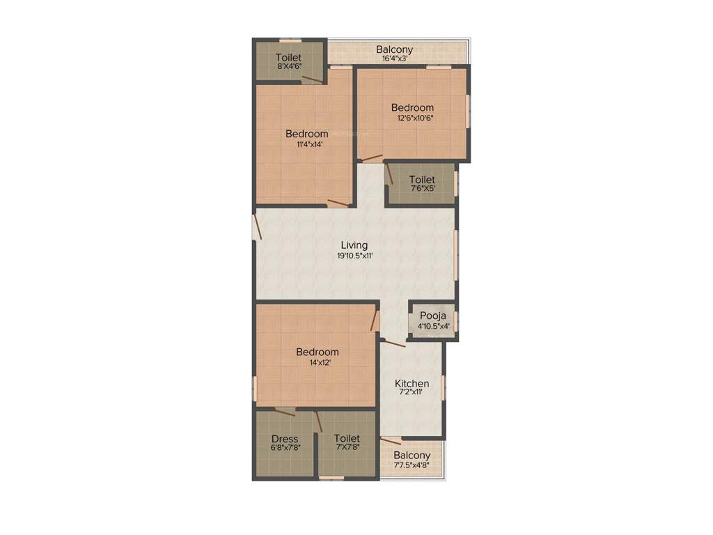 Landmark Hillside (3BHK+3T (1,600 sq ft) 1600 sq ft)