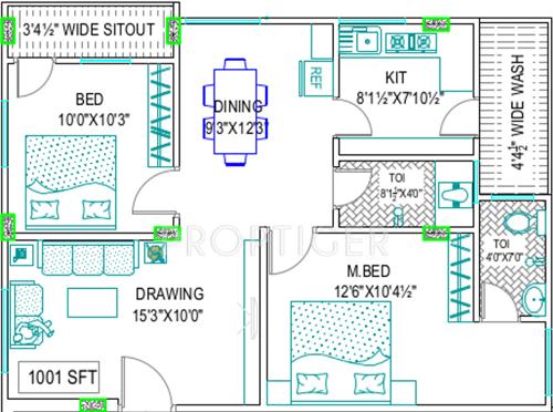 Gemini Pinnacle (2BHK+2T (1,001 sq ft) 1001 sq ft)