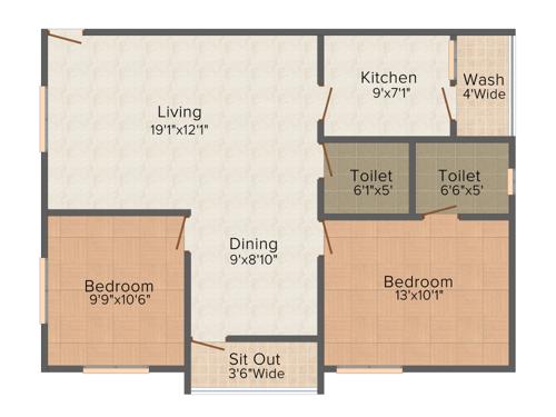 Gemini Pinnacle (2BHK+2T (1,006 sq ft) 1006 sq ft)