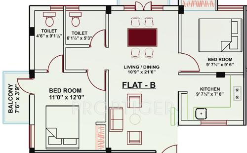 SSB Radha Enclave (2BHK+2T (855 sq ft) 855 sq ft)