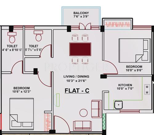 SSB Radha Enclave (2BHK+2T (970 sq ft) 970 sq ft)