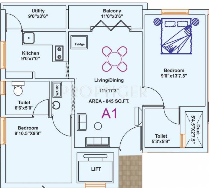 SSB Navarathna (2BHK+2T (845 sq ft) 845 sq ft)