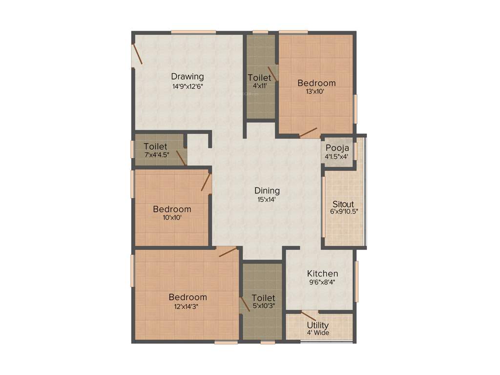 Gangothri Nakshatra Pride (3BHK+3T (1,637 sq ft)   Pooja Room 1637 sq ft)