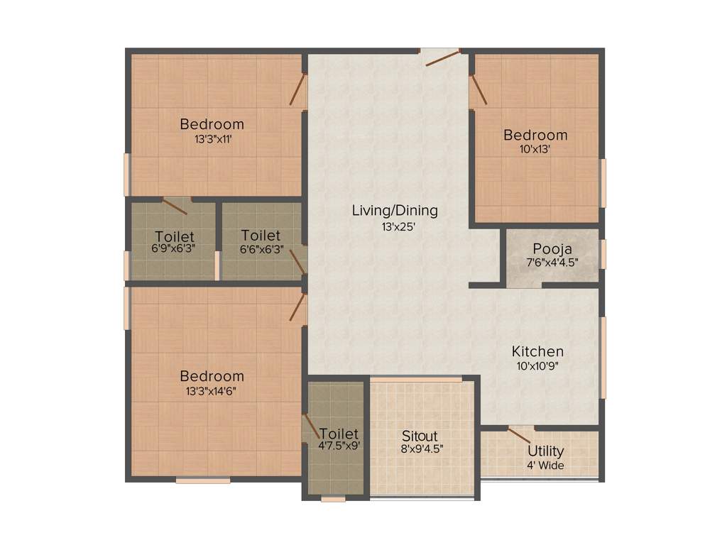 Gangothri Nakshatra Pride (3BHK+3T (1,663 sq ft)   Pooja Room 1663 sq ft)