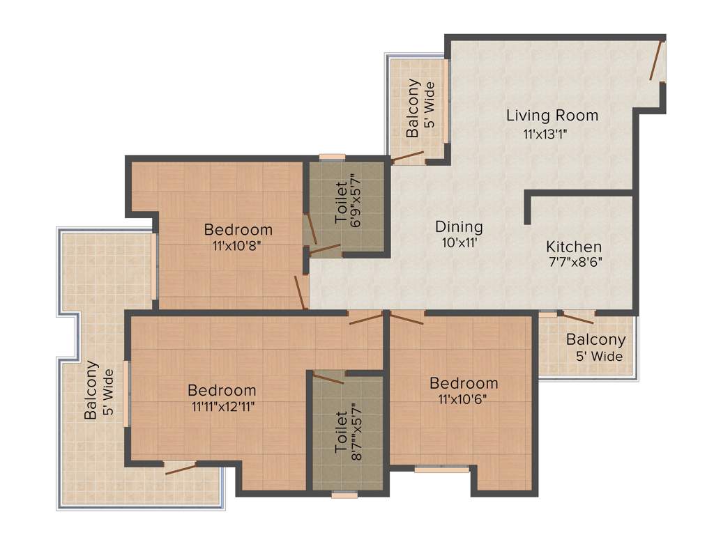 Le Solitairian Solitairian City (3BHK+2T (1,425 sq ft) 1425 sq ft)