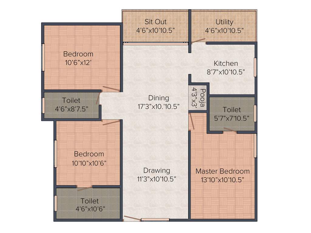 Gem Nugget (3BHK+3T (1,515 sq ft) 1515 sq ft)