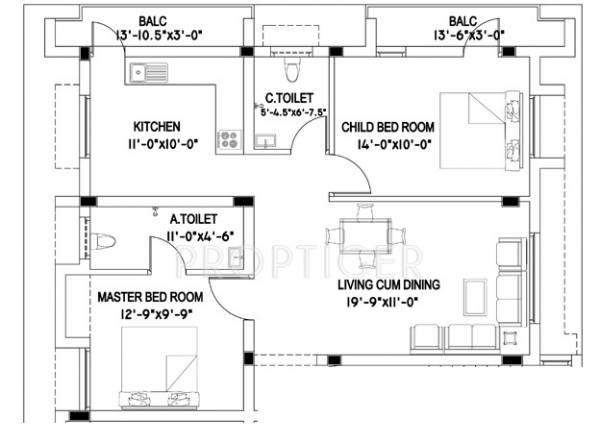 SSB Sai Sakthivel (2BHK+2T (950 sq ft) 950 sq ft)