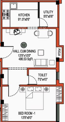 JKB Sri Taran (1BHK+1T (486 sq ft) 486 sq ft)