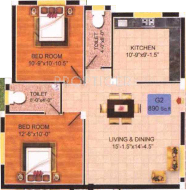Authentic Four Square (2BHK+2T (890 sq ft) 890 sq ft)