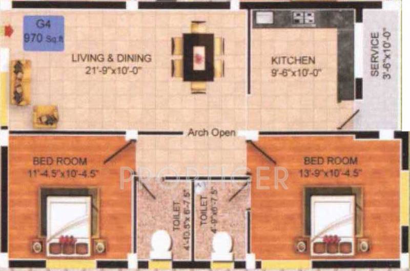 Authentic Four Square (2BHK+2T (970 sq ft) 970 sq ft)