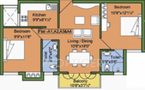 Swetha Tower (2BHK+2T (845 sq ft) 845 sq ft)