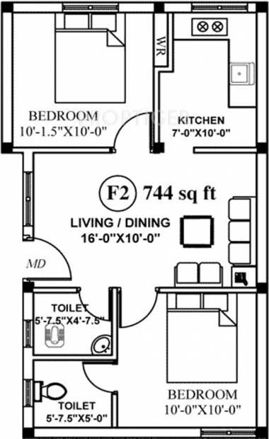 Geejay Sree Arul Flats (2BHK+2T (744 sq ft) 744 sq ft)