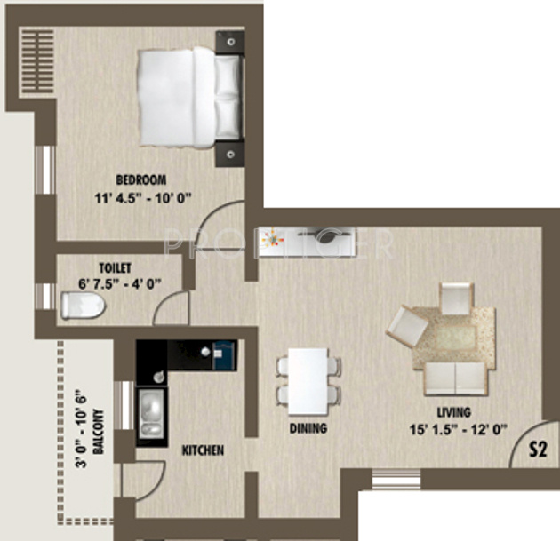 PVK Akshaya (1BHK+1T (635 sq ft) 635 sq ft)