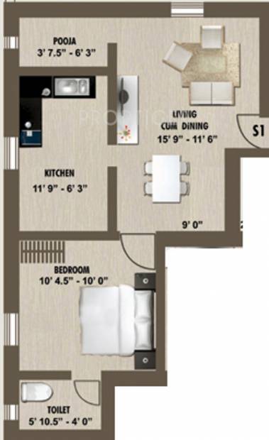 PVK Akshaya (1BHK+1T (562 sq ft)   Pooja Room 562 sq ft)