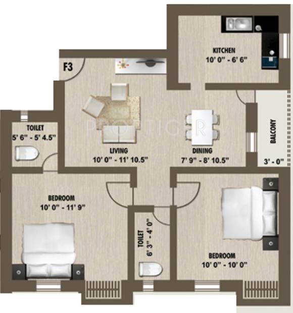 PVK Akshaya (2BHK+2T (884 sq ft) 884 sq ft)