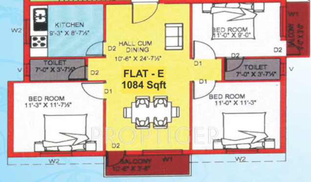 DLS Lakshmi Garden (3BHK+2T (1,084 sq ft) 1084 sq ft)