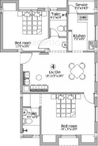 Raghavendra Guru Paradise (2BHK+2T (965 sq ft) 965 sq ft)