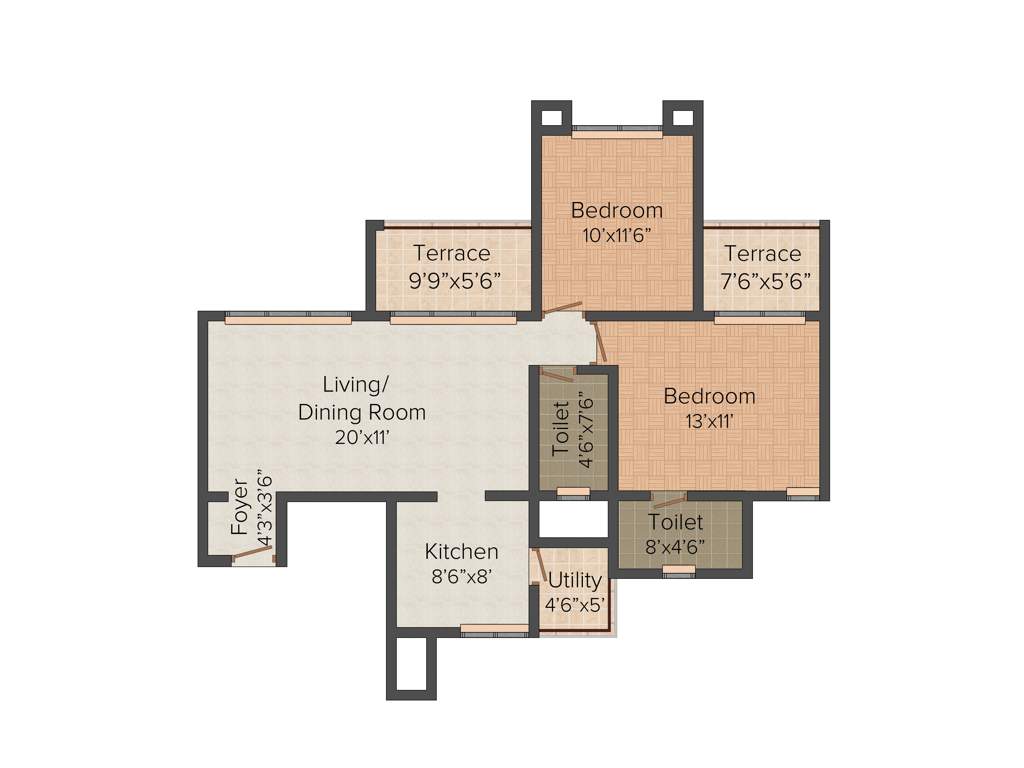 Samartha Goldville (2BHK+2T (937 sq ft) 937 sq ft)