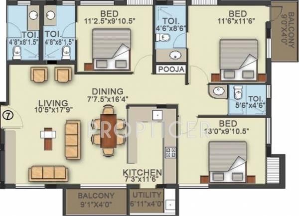 Nivedha Watraphouse (3BHK+3T (1,401 sq ft)   Pooja Room 1401 sq ft)