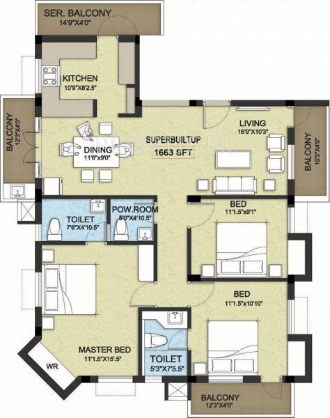 Nivedha Lavanya (3BHK+2T (1,663 sq ft) 1663 sq ft)