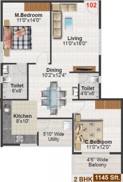 Habitat Irenic (2BHK+2T (1,145 sq ft) 1145 sq ft) Habitat Irenic (2BHK+2T (1,145 sq ft) 1145 sq ft)