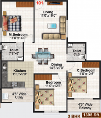 Habitat Irenic (3BHK+2T (1,395 sq ft) 1395 sq ft) Habitat Irenic (3BHK+2T (1,395 sq ft) 1395 sq ft)