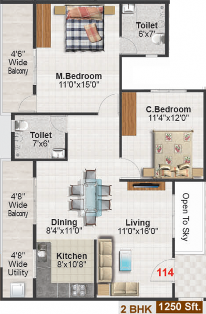 Habitat Irenic (2BHK+2T (1,250 sq ft) 1250 sq ft)