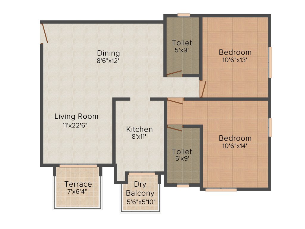 Karia Krish 2 (2BHK+2T (1,245 sq ft) 1245 sq ft)