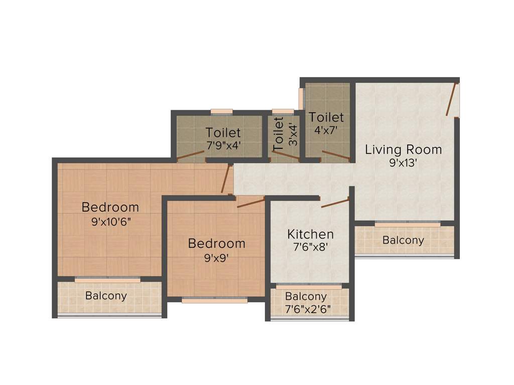 Ajay Raj Excellency (2BHK+2T (810 sq ft) 810 sq ft)