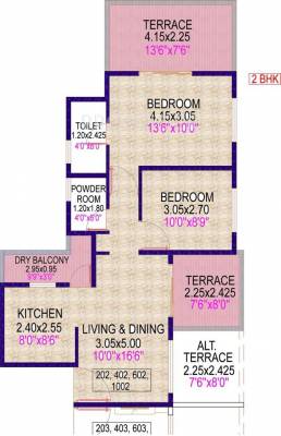 Arun Blu (2BHK+1T (1,037 sq ft) 1037 sq ft)