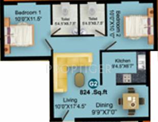 MS MM Rhythm (2BHK+2T (824 sq ft) 824 sq ft)