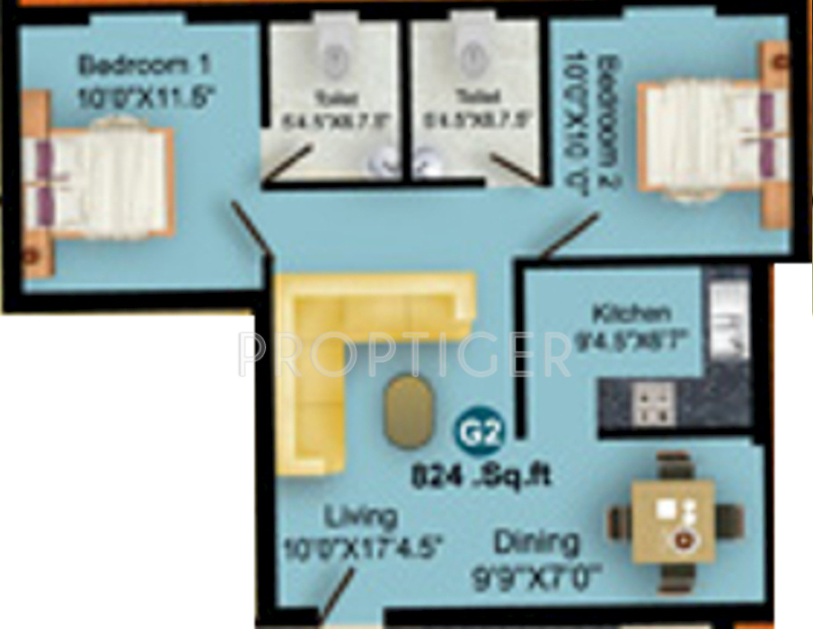 MS MM Rhythm (2BHK+2T (824 sq ft) 824 sq ft)