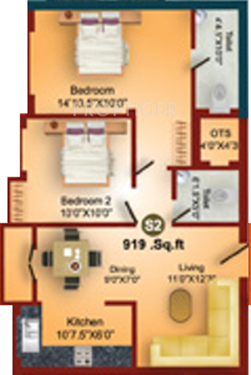 MS MM Rhythm (2BHK+2T (919 sq ft) 919 sq ft)