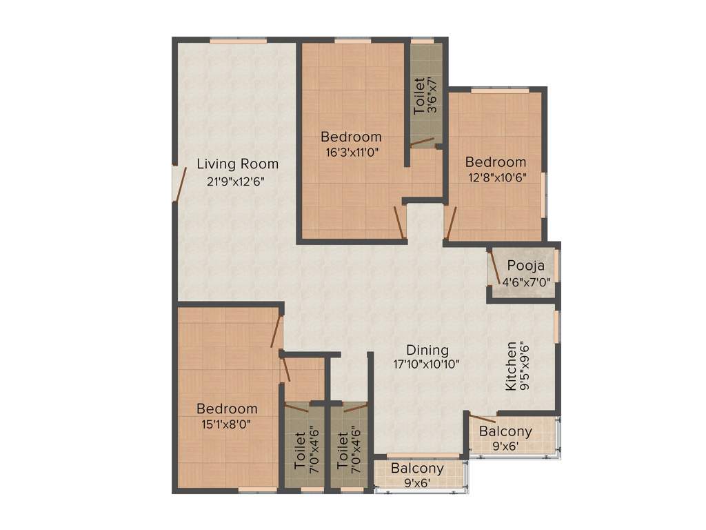 Sirisha Lotus Bliss (3BHK+3T (2,100 sq ft) Pooja Room 2100 sq ft)