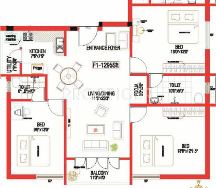 Colorhomes Royal Retreat (3BHK+2T (1,295 sq ft)   Pooja Room 1295 sq ft)