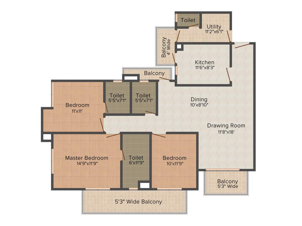 Ansal Heights 86 (3BHK+3T (1,895 sq ft)   Servant Room 1895 sq ft)
