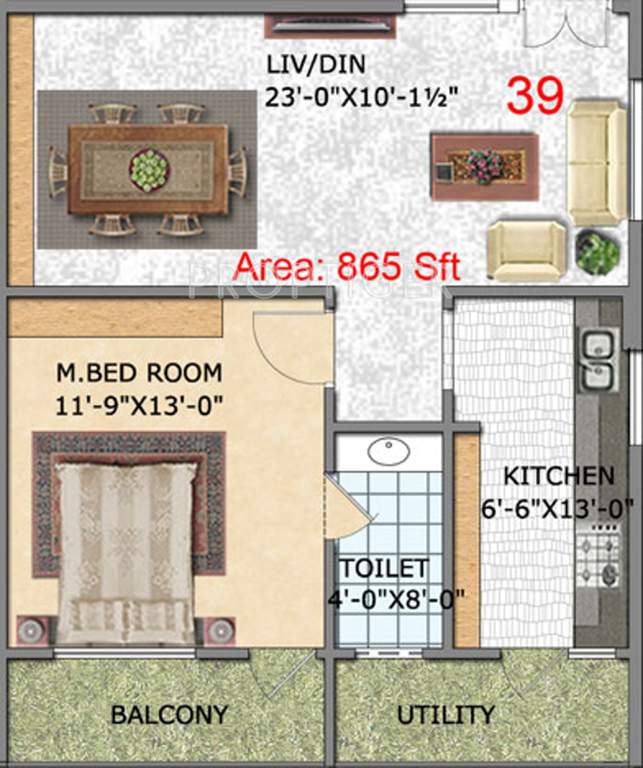 Arjun ARK Towers (1BHK+1T (865 sq ft) 865 sq ft)