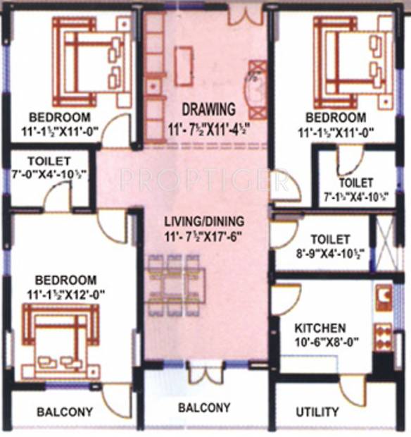 Arjun ARK Towers (3BHK+3T (1,483 sq ft) 1483 sq ft)