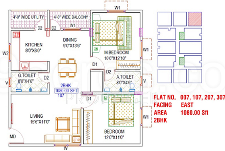 J K Kruthika Heights (2BHK+2T (1,080 sq ft) 1080 sq ft)