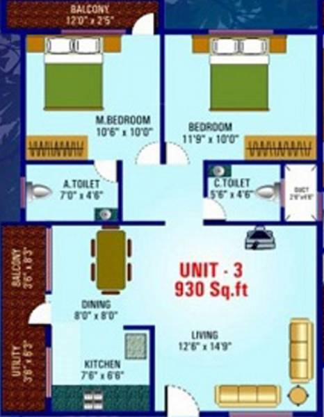 Mahendra Sai Padam (2BHK+2T (930 sq ft) 930 sq ft)