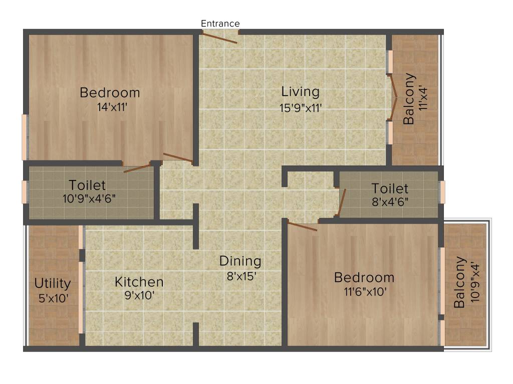 Sai Purvi Developers Pride 2BHK+2T (1,195 sq ft)