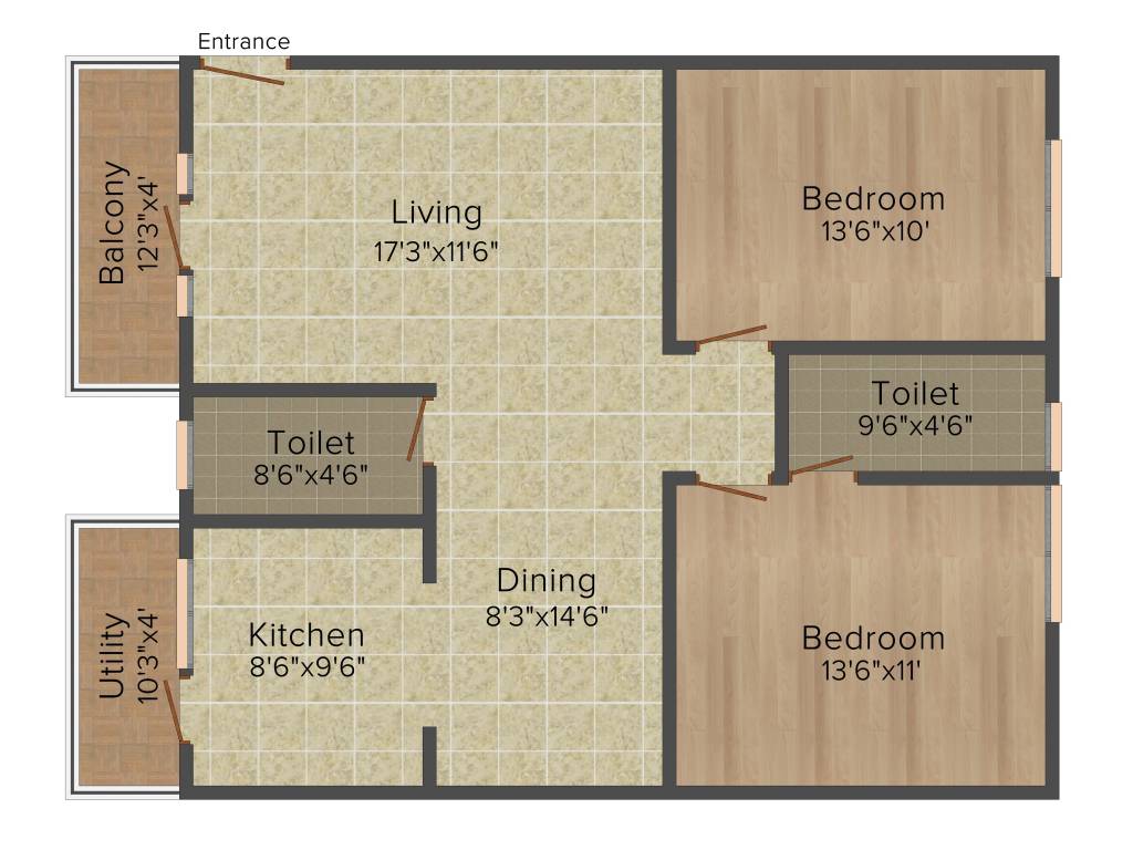 Sai Purvi Developers Pride 2BHK+2T (1,150 sq ft)
