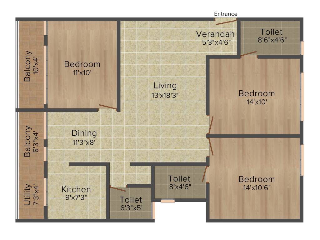 Sai Purvi Developers Pride 3BHK+3T (1,410 sq ft)