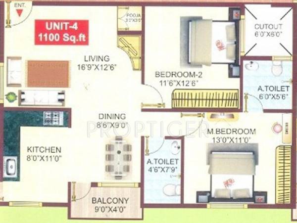 Sai Comforts (2BHK+2T (1,100 sq ft)   Pooja Room 1100 sq ft)