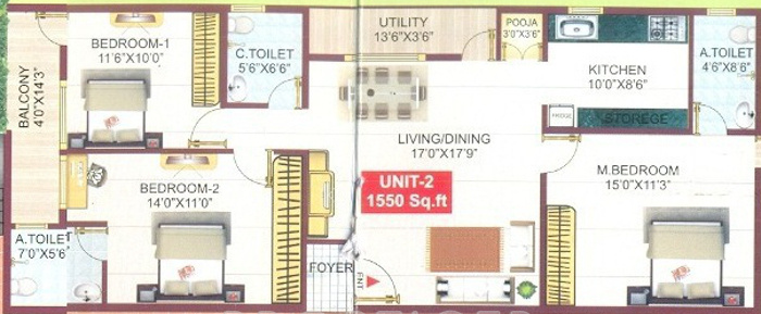 Sai Comforts (3BHK+3T (1,550 sq ft)   Pooja Room 1550 sq ft)