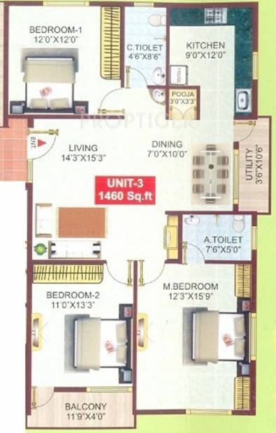 Sai Comforts (3BHK+3T (1,460 sq ft)   Pooja Room 1460 sq ft)