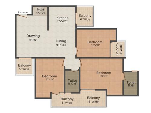 Gulshan Bellina (3BHK+2T (1,495 sq ft) + Pooja Room 1495 sq ft) Gulshan Bellina (3BHK+2T (1,495 sq ft) + Pooja Room 1495 sq ft)