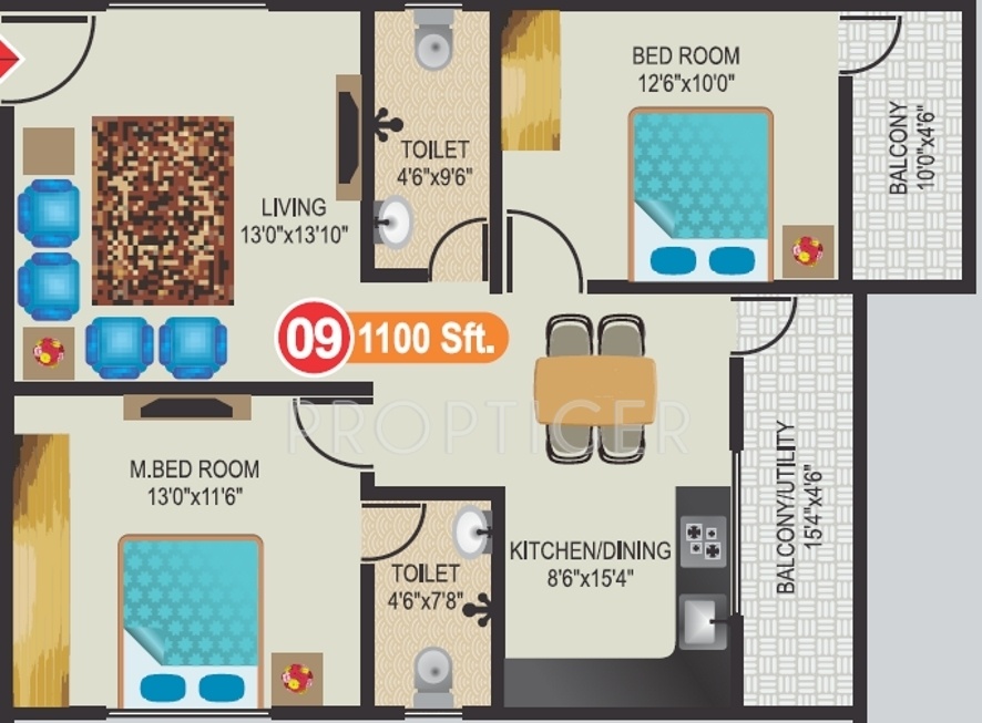 Keystone Sanvi Residency (2BHK+2T (1,100 sq ft) 1100 sq ft)